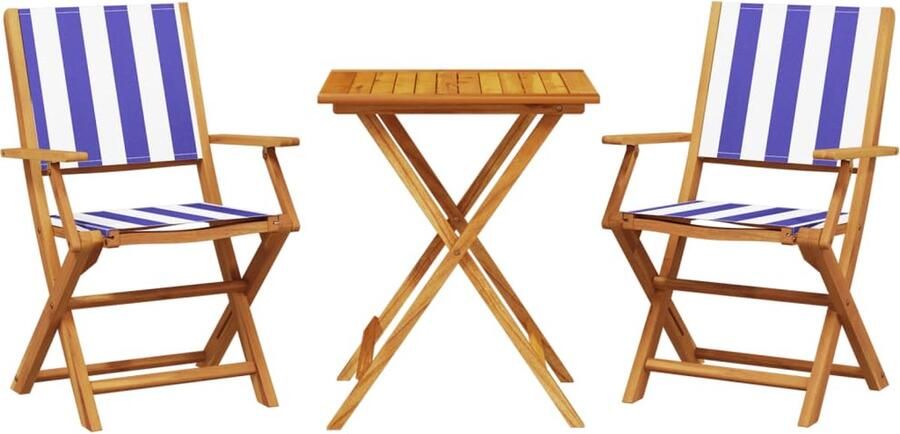 VidaXL 3-delige Bistroset stof en massief hout blauw en wit
