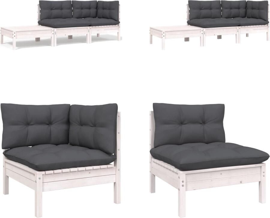 VidaXL 3-delige Loungeset met kussens massief grenenhout wit Loungeset Loungesets Lounge Set Lounge Sets