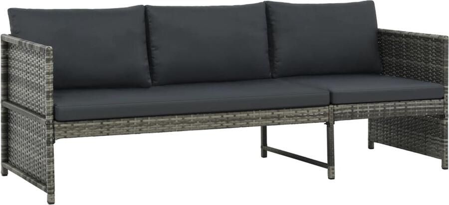 VidaXL 3-delige Loungeset met kussens poly rattan grijs