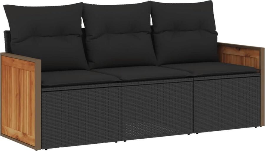VidaXL 3-delige Loungeset met kussens poly rattan zwart