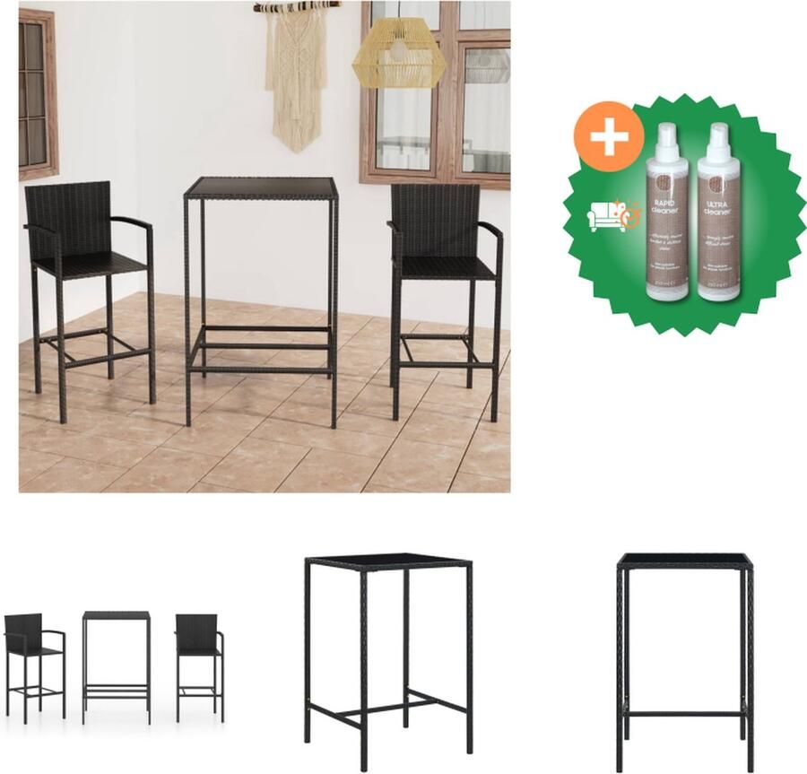 VidaXL Barset Zwart PE-rattan 70 x 70 x 110 cm Inclusief 2 krukken Tuinset Inclusief Onderhoudsset
