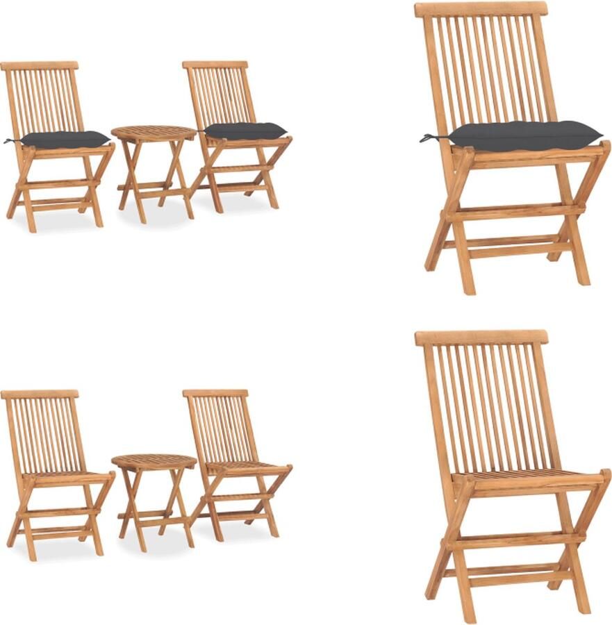 VidaXL 3-delige Tuinset inklapbaar met kussen massief teakhout Eethoek Voor Buiten Eethoeken Voor Buiten Eettafelset Voor Buiten Eettafelsets Voor Buiten