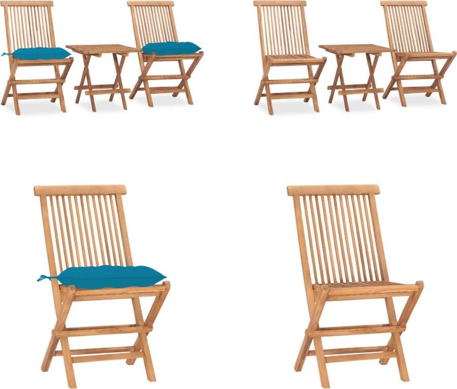 VidaXL 3-delige Tuinset inklapbaar met kussen massief teakhout Eethoek Voor Buiten Eethoeken Voor Buiten Eettafelset Voor Buiten Eettafelsets Voor Buiten