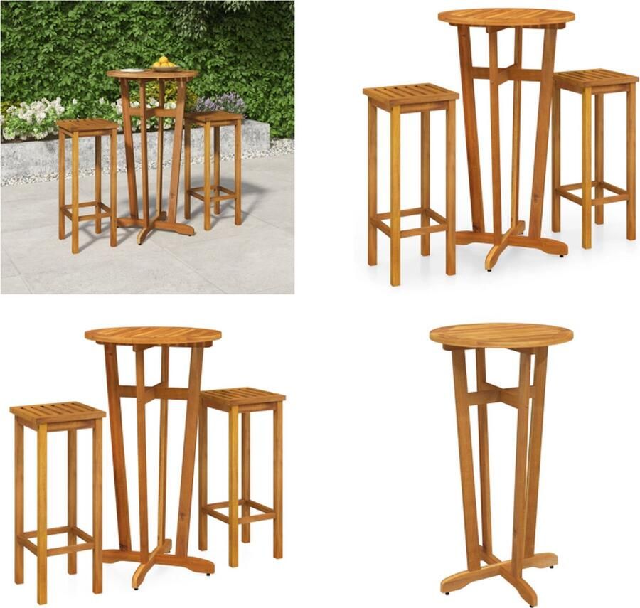 VidaXL 3-delige Tuinset massief acaciahout Bartafel Bartafels Statafel Hoge Tafel