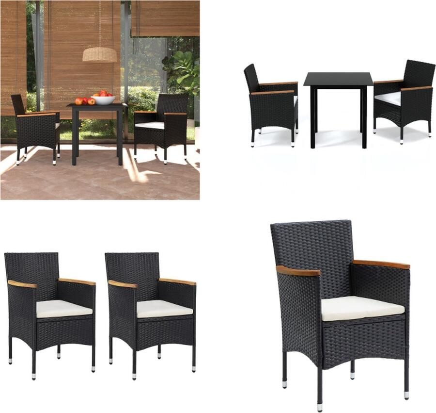 VidaXL 3-delige Tuinset met kussens poly rattan zwart Eethoek Eethoeken Eetset Eetsets