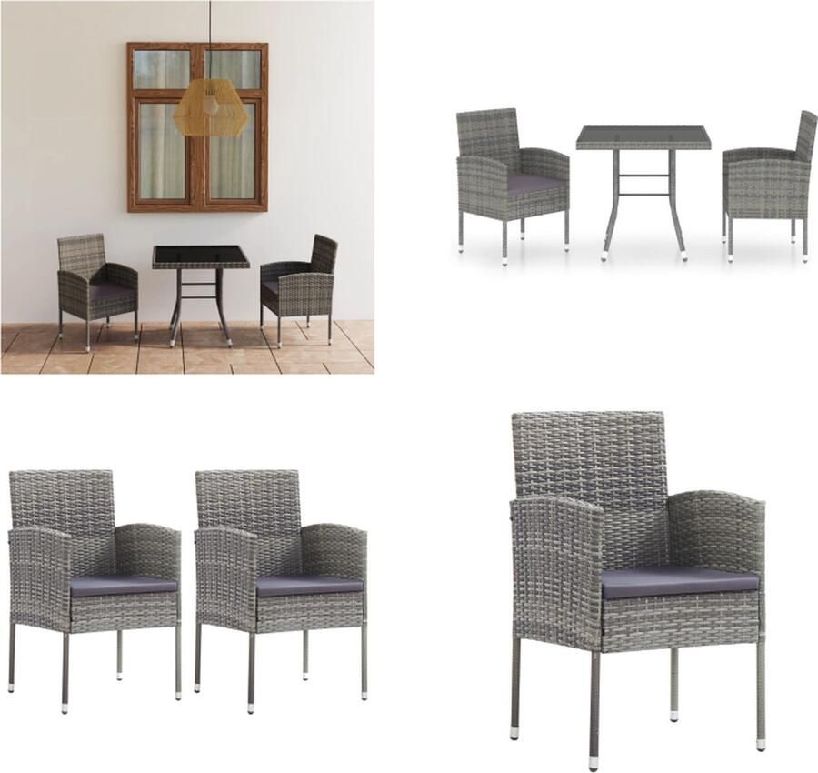 VidaXL 3-delige Tuinset poly rattan antracietkleurig Eetset Eetsets Eethoek Eethoeken