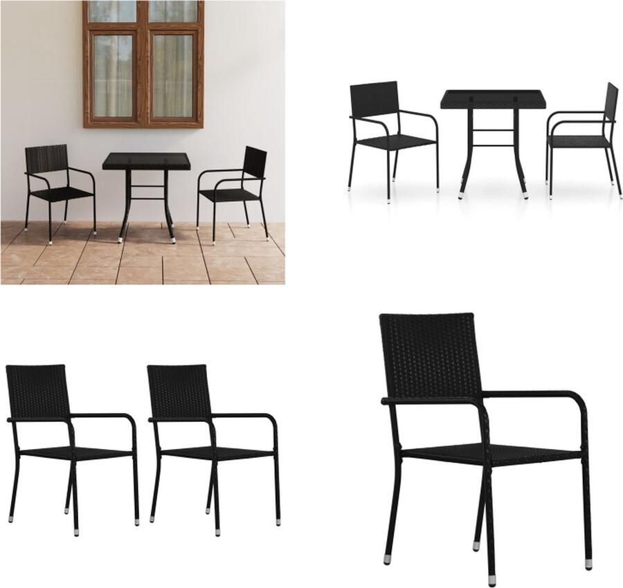 VidaXL 3-delige Tuinset poly rattan zwart Eetset Eetsets Eethoek Eethoeken