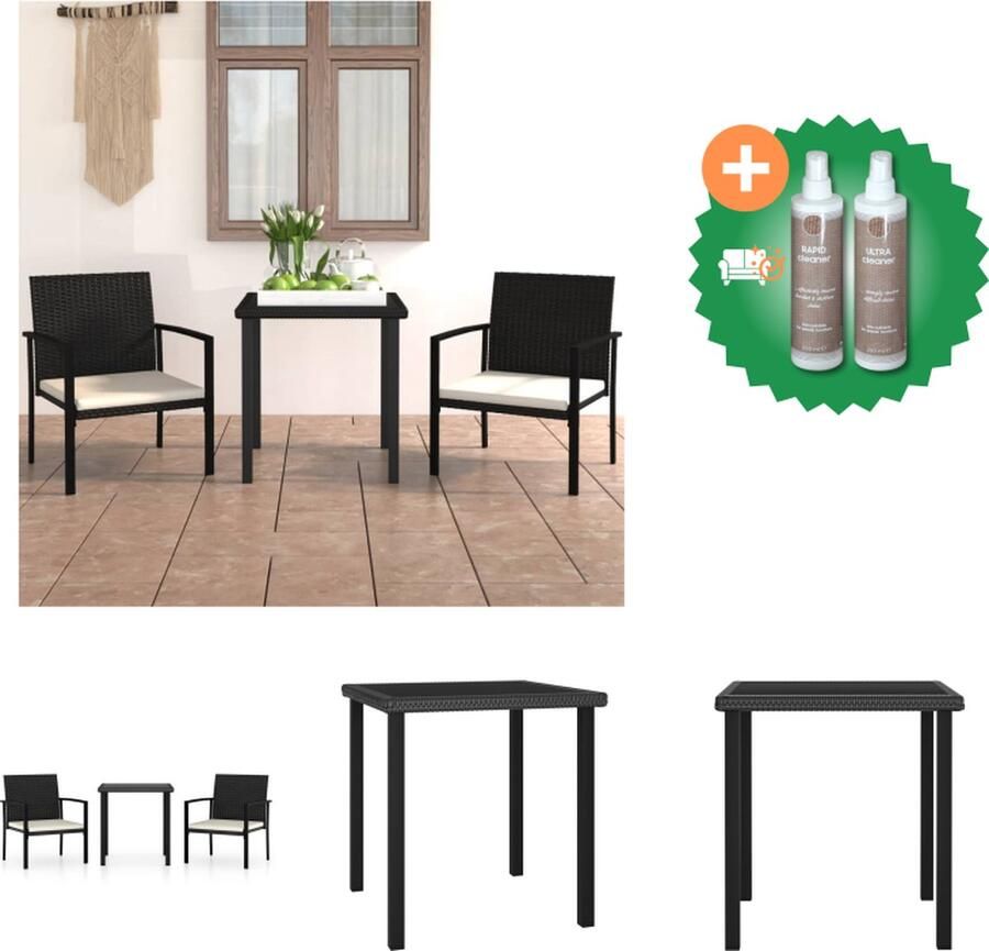 VidaXL Tuinset Zwart Stalen frame PE-rattan Tafel (70x70x73 cm) Stoelen (53x58.5x83 cm) Zitkussens Levering- 1 tafel 2 stoelen 2 zitkussens Tuinset Inclusief Onderhoudsset