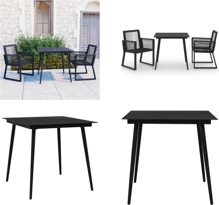 VidaXL 3-delige Tuinset PVC-rattan zwart Eetset Eetsets Eettafel En Stoel Eettafels En Stoelen
