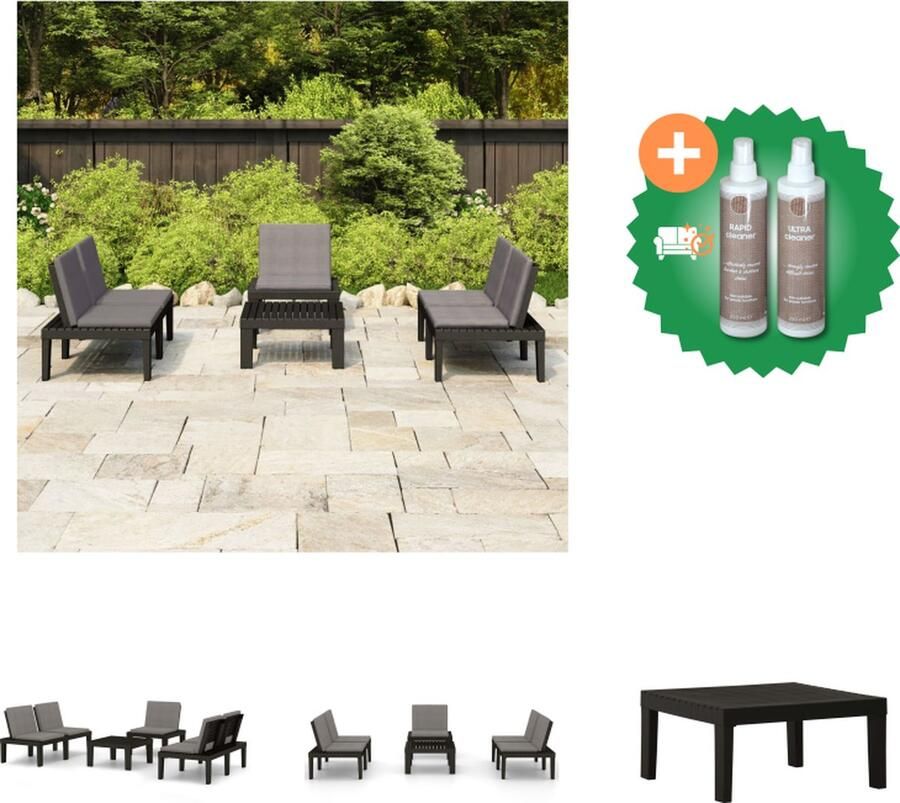 VidaXL Loungeset Kunststof Grijs 65x65x33cm tafel 65x65x70cm stoel 130x65x70cm bank 5cm kussen Inclusief 1 tafel 2 bankjes 1 stoel 5 zitkussens en 5 rugkussens Tuinset Inclusief Onderhoudsset