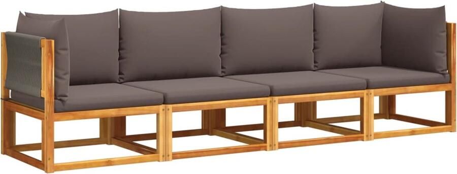 VidaXL 4-delige Loungeset met kussens massief acaciahout