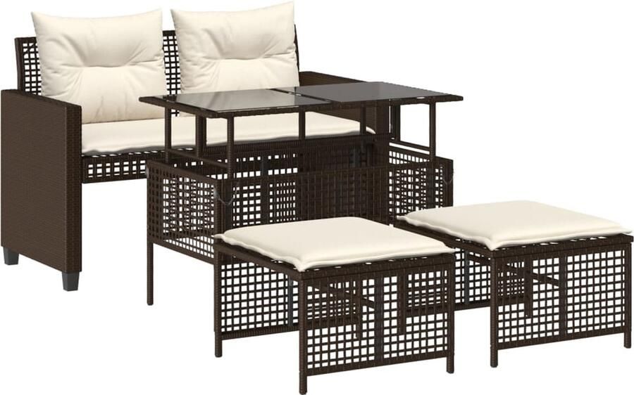 VidaXL 4-delige Loungeset met kussens poly rattan bruin