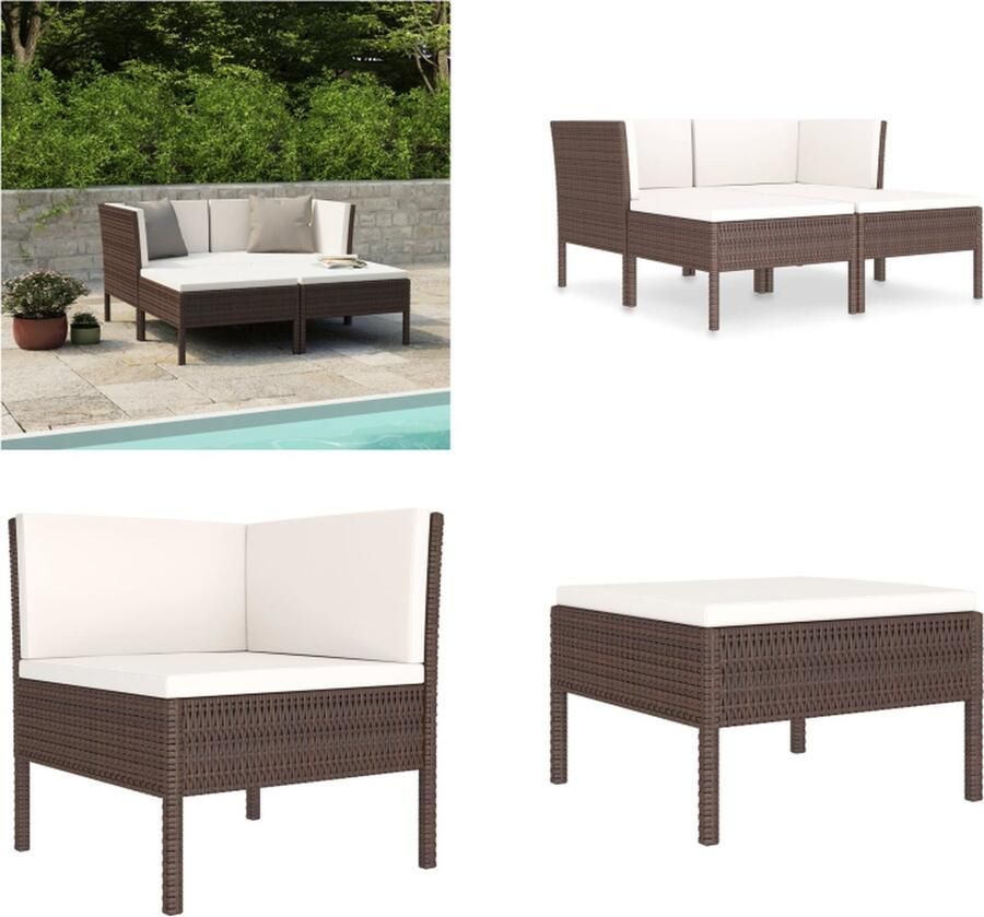 VidaXL 4-delige Loungeset met kussens poly rattan bruin Tuinbank Tuinbanken Loungebank Loungebanken