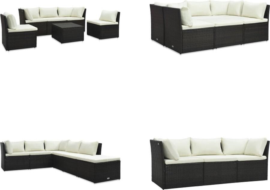 VidaXL 4-delige Loungeset met kussens poly rattan bruin Tuinbankenset Tuinbankensets Tuinbanken Set Tuinbanken Sets