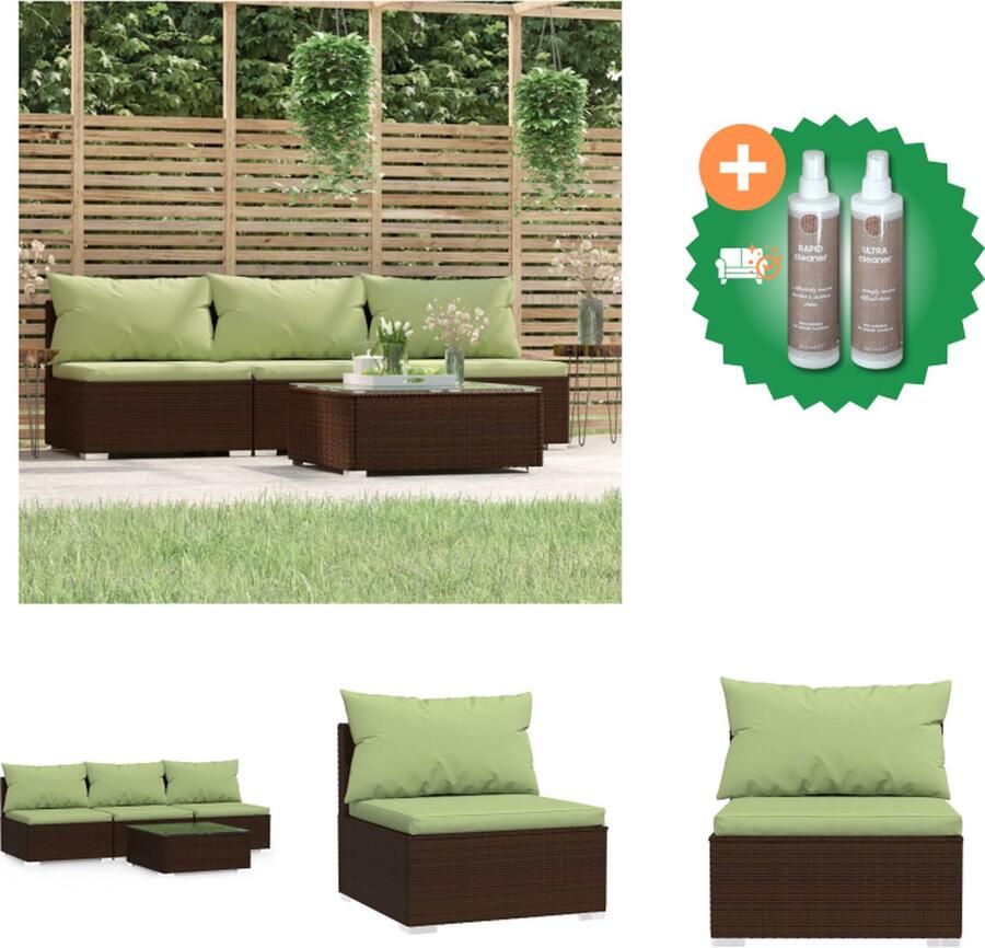 VidaXL 4 delige Loungeset met kussens poly rattan bruin Tuinset Inclusief Onderhoudsset