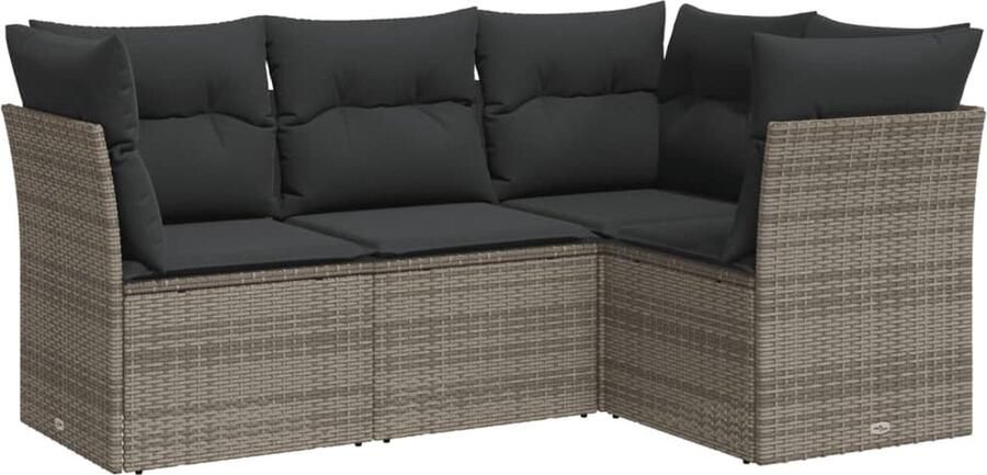 VidaXL 4-delige Loungeset met kussens poly rattan grijs