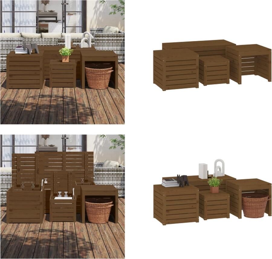 VidaXL 4-delige Tuinboxset massief grenenhout honingbruin Tuinbox Tuinboxen Opbergbox Tuinopbergbox