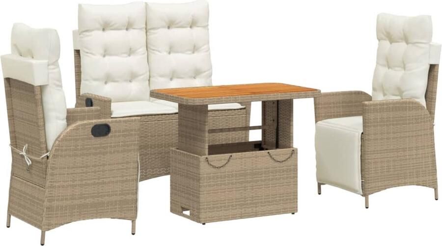 VidaXL 4-delige Tuinset met kussens poly rattan beige