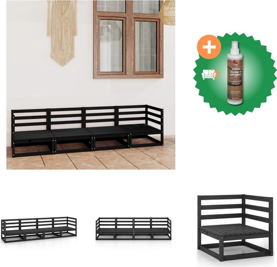 VidaXL 4 zitsbank Tuinmeubelen 70 x 70 x 67 cm Modulair Design Massief Grenenhout Zwart Loungebank Inclusief Houtreiniger en verfrisser