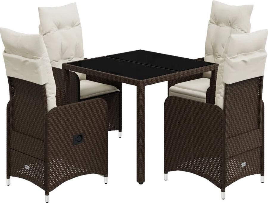 VidaXL 5-delige Bistroset met kussens poly rattan bruin