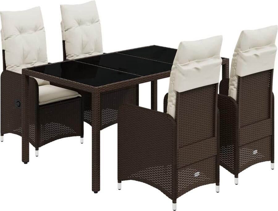 VidaXL 5-delige Bistroset met kussens poly rattan bruin