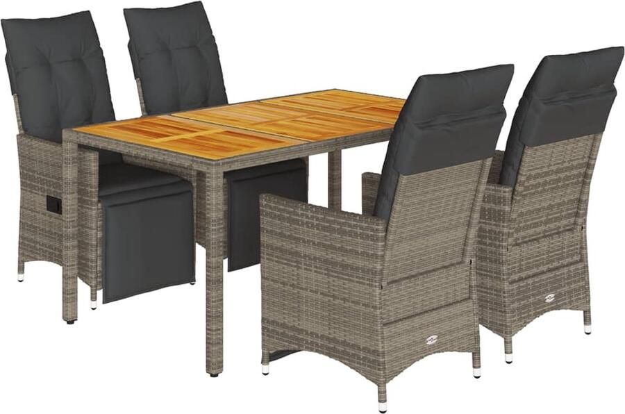 VidaXL 5-delige Bistroset met kussens poly rattan grijs