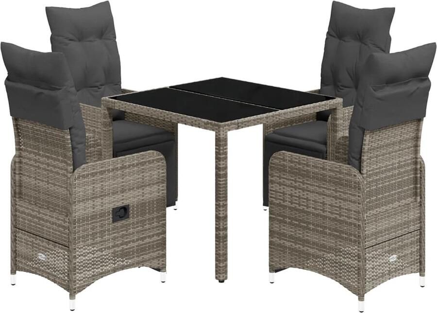 VidaXL 5-delige Bistroset met kussens poly rattan grijs