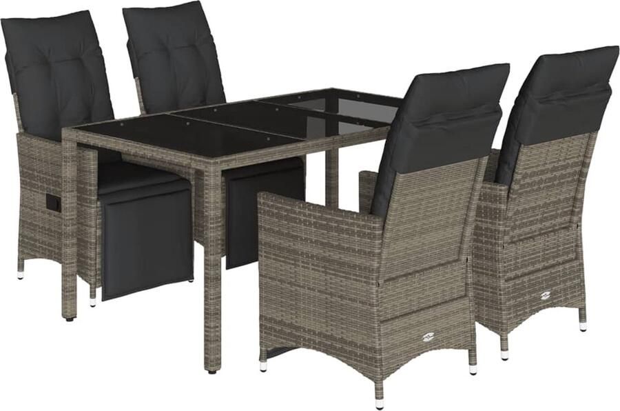 VidaXL 5-delige Bistroset met kussens poly rattan grijs