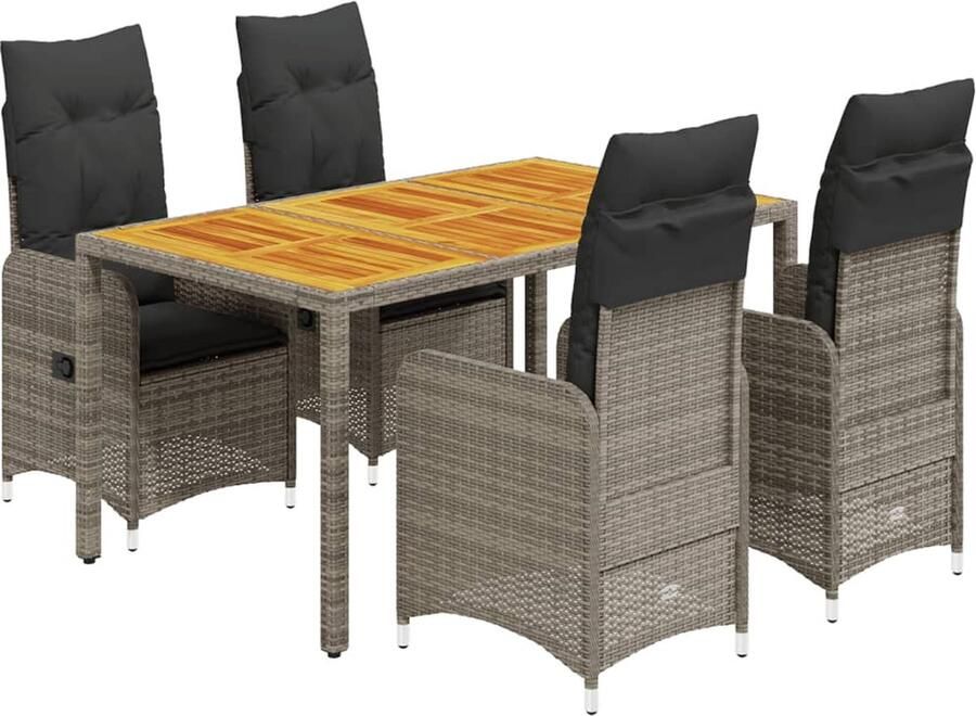VidaXL 5-delige Bistroset met kussens poly rattan grijs