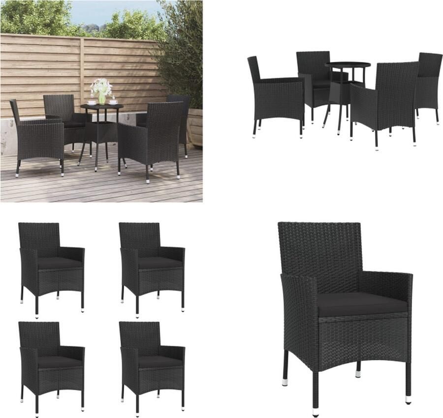 VidaXL 5-delige Bistroset met kussens poly rattan zwart Bistroset Bistrosets Bistro Set Bistrotafel