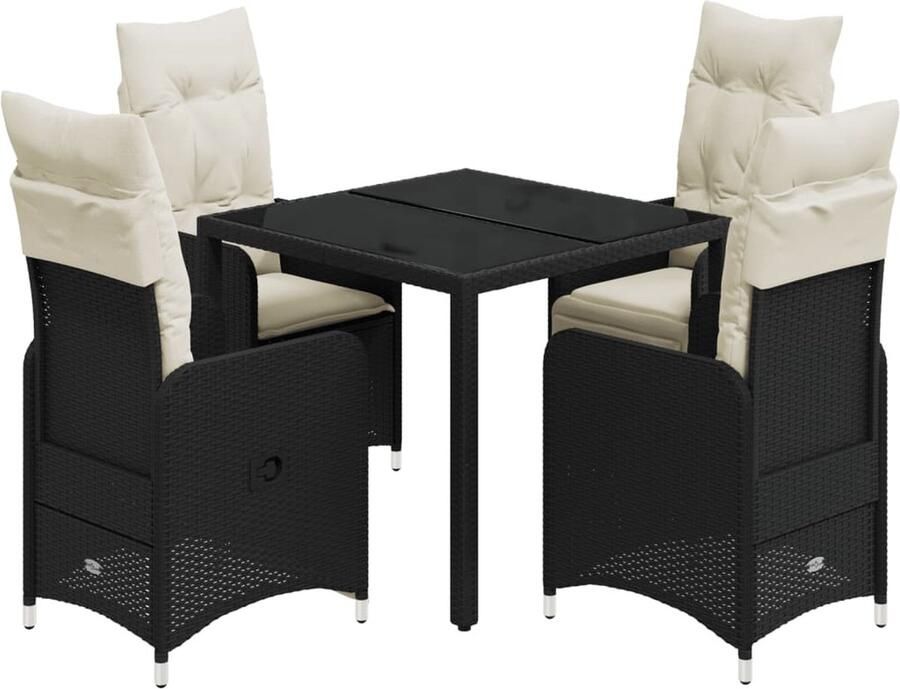 VidaXL 5-delige Bistroset met kussens poly rattan zwart