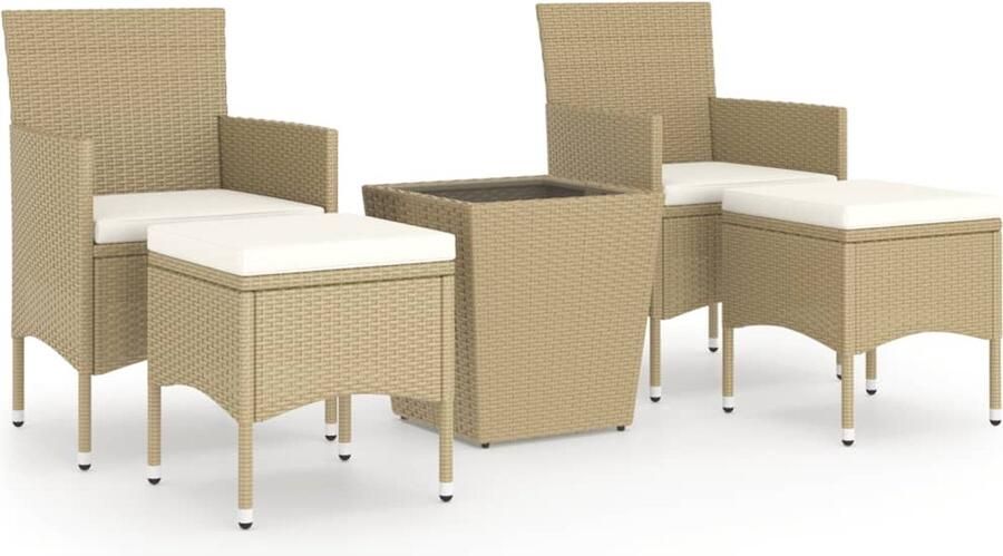 VidaXL 5-delige Bistroset poly rattan en gehard glas beige