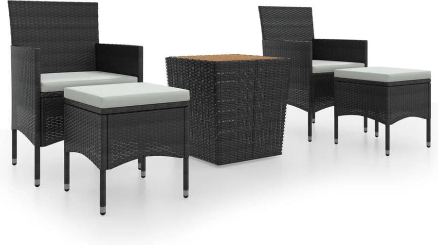 VidaXL 5-delige Bistroset poly rattan en massief acaciahout zwart