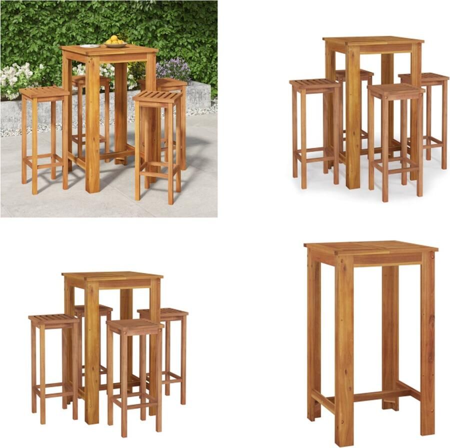 VidaXL 5-delige Eethoek massief acaciahout Bartafel Bartafels Statafel Hoge Tafel