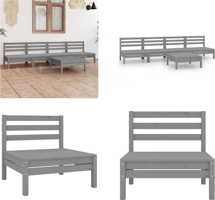 VidaXL 5-delige Loungeset massief grenenhout grijs Loungeset Loungesets Tuinsets