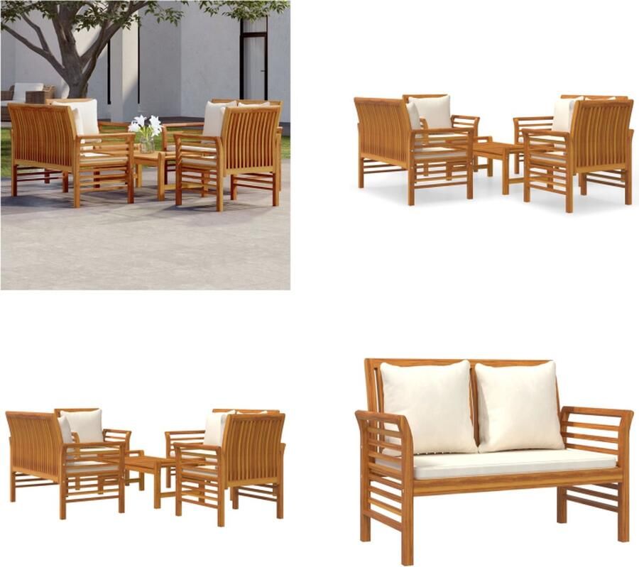 VidaXL 5-delige Loungeset met kussens massief acaciahout Loungeset Loungesets Tuinloungeset Tuinmeubelset