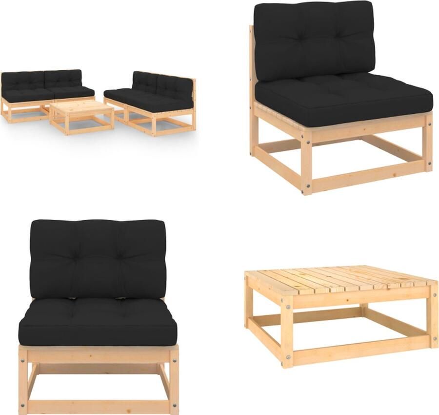 VidaXL 5-delige Loungeset met kussens massief grenenhout Loungeset Loungesets Tuinsets