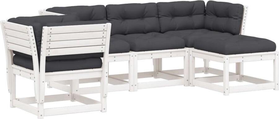 VidaXL 5-delige Loungeset met kussens massief grenenhout wit