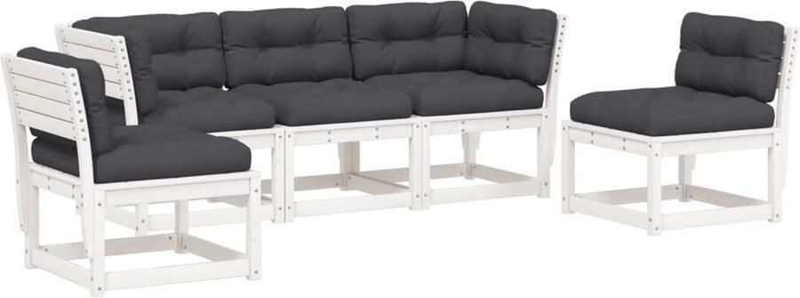 VidaXL 5-delige Loungeset met kussens massief grenenhout wit