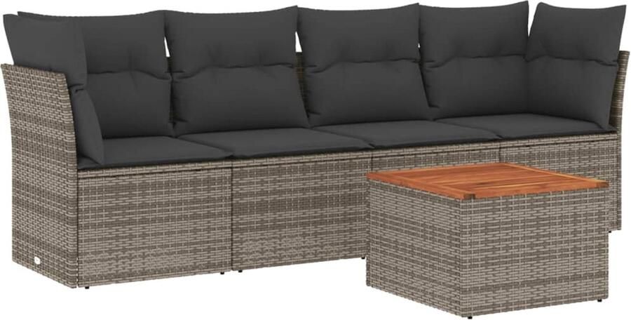VidaXL 5-delige Loungeset met kussens poly rattan grijs
