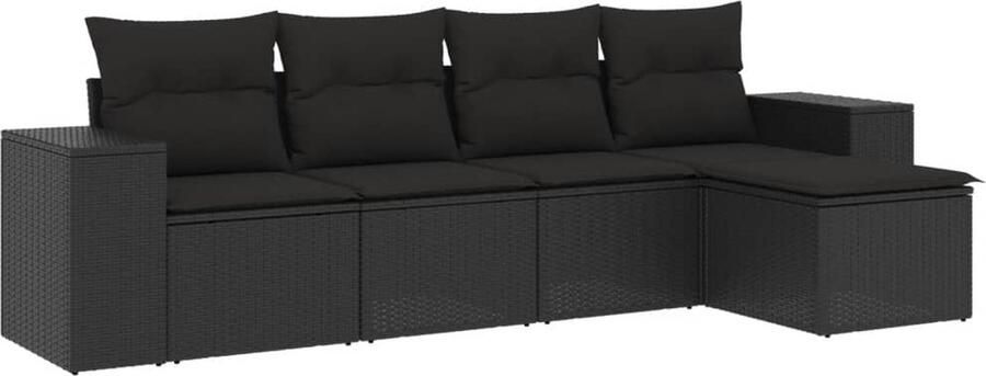 VidaXL 5-delige Loungeset met kussens poly rattan zwart