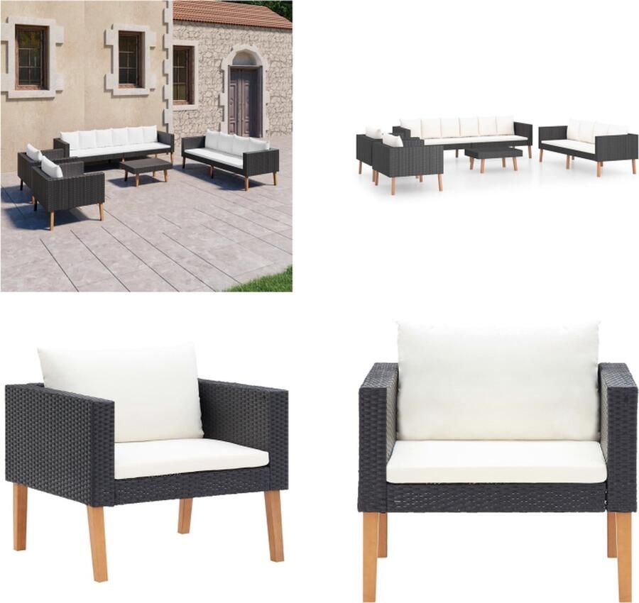 VidaXL 5-delige Loungeset met kussens poly rattan zwart Tuinbank Tuinbanken Loungebank Loungebanken