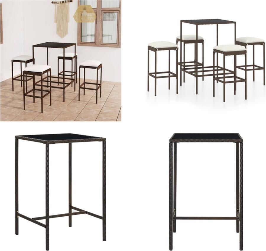 VidaXL 5-delige Tuinbarset met kussens poly rattan bruin Tuinset Tuinsets Loungeset Loungesets