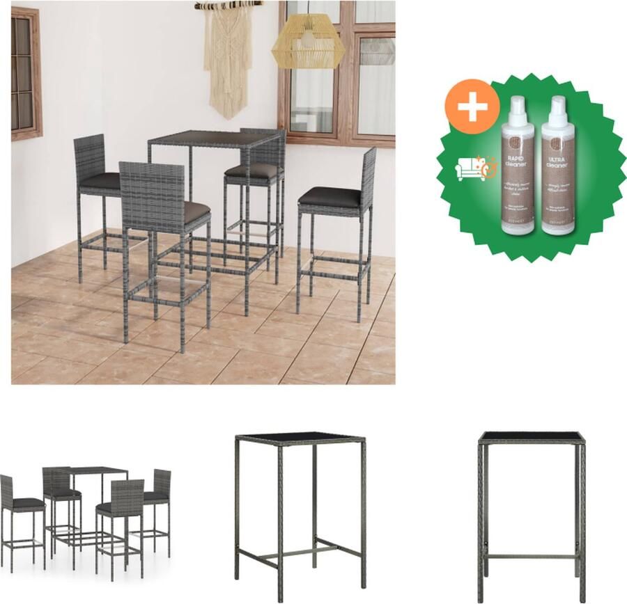 VidaXL Barset Rattan Grijs 70x70x110 cm 4 Krukken Antraciet Kussen Tuinset Inclusief Onderhoudsset