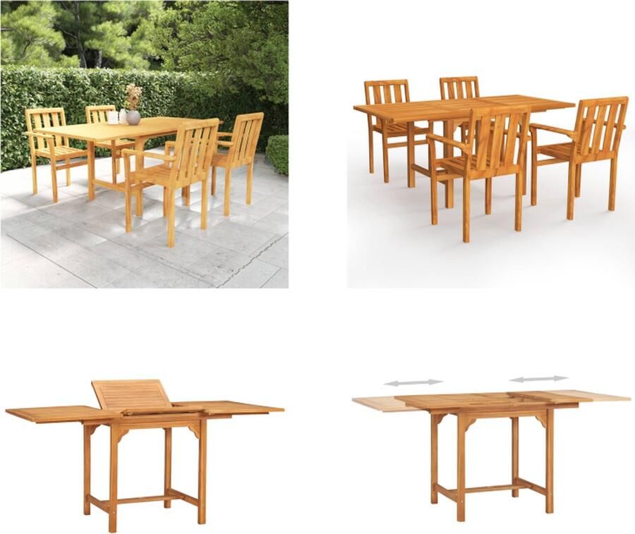 VidaXL 5-delige Tuinset massief teakhout Eethoek Voor In De Tuin Eethoeken Voor In De Tuin Inklapbare Eethoek Inklapbare Eethoeken