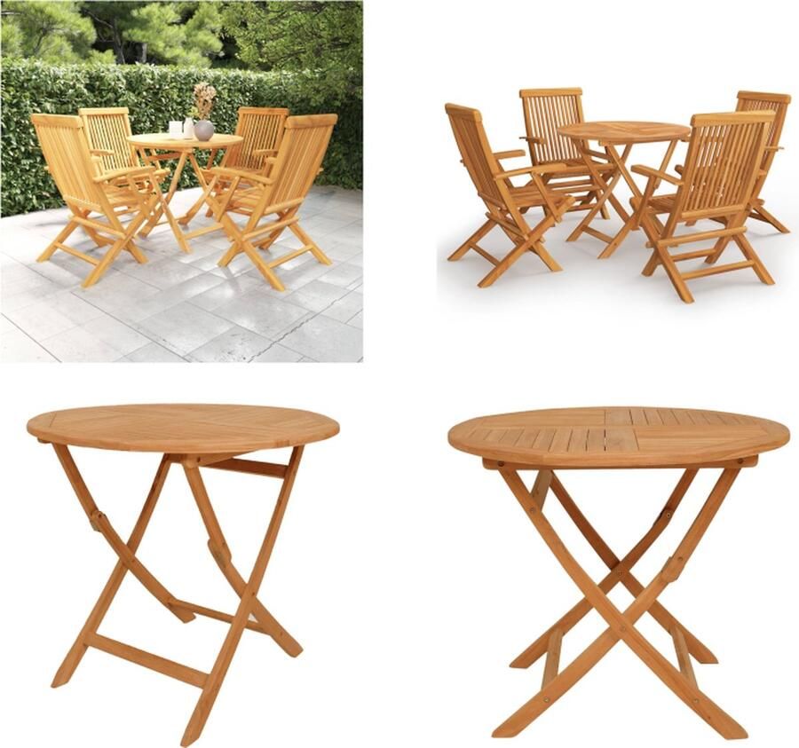 VidaXL 5-delige Tuinset massief teakhout Eethoek Voor In De Tuin Eethoeken Voor In De Tuin Opklapbare Eethoek Opklapbare Eethoeken