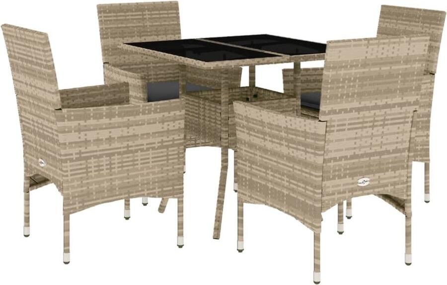 VidaXL 5-delige Tuinset met kussens poly rattan en glas lichtgrijs