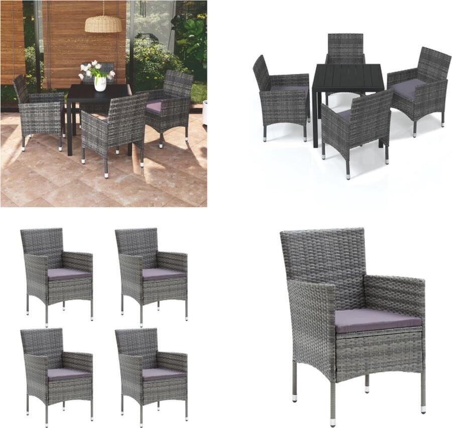 VidaXL 5-delige Tuinset met kussens poly rattan grijs Eethoek Eethoeken Eetset Eetsets