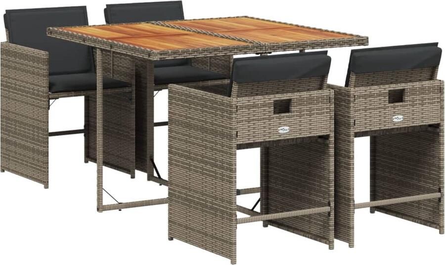 VidaXL 5-delige Tuinset met kussens poly rattan grijs