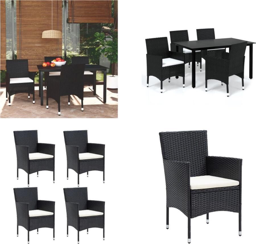 VidaXL 5-delige Tuinset met kussens poly rattan zwart Eethoek Eethoeken Eetset Eetsets